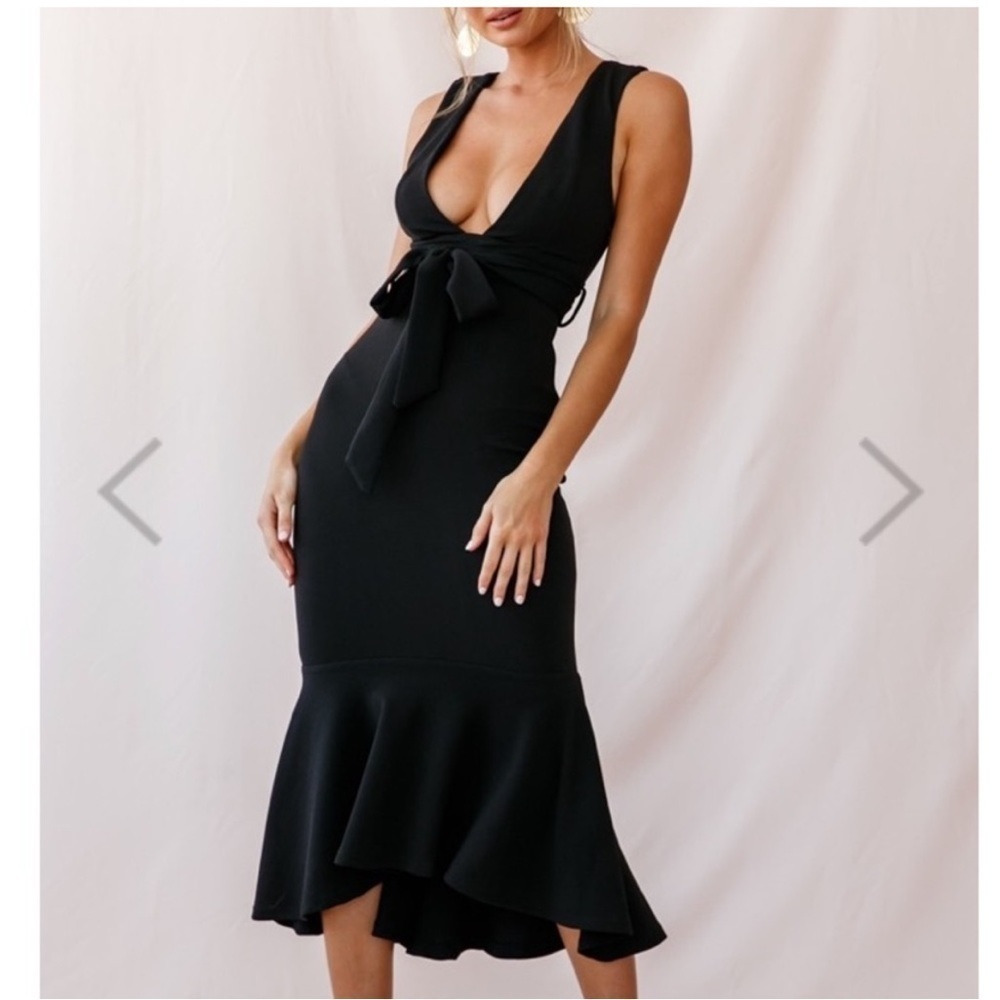 Selfie Leslie Black Deep V Neck Dress